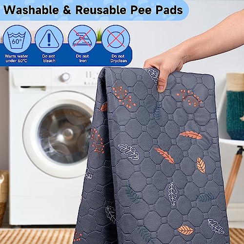 Sunheir 2 Pack Washable Guinea Pig Pee Pads, 24" x 48" Waterproof Reusable Guinea Pig Cage Liners, Absorbent Bedding Training Mat for Small Animal Guinea Pigs Rabbit Bunny Hamster (Leaves - Deep Grey) | Waterproof Super Absorbent Small Animal Mat for Guin