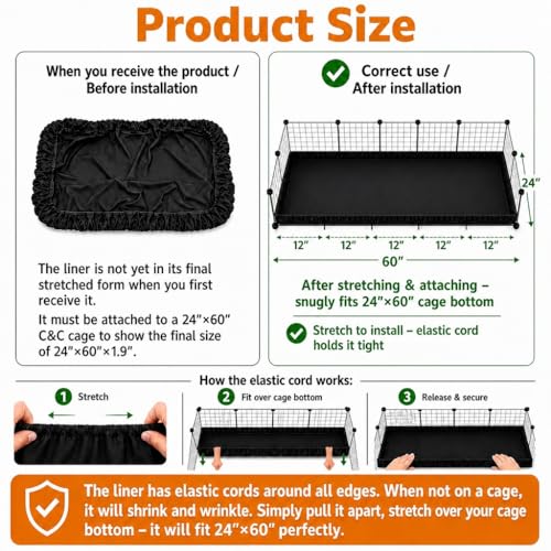 PJYuCien C&C Cage Bottom 24"x60", Easy to Install | Use as Top, Use as Bottom and Top Set, Protect Floor, Saves Time and Effort,for Guinea Pig and Other Small Animals - size: 24" X 60"