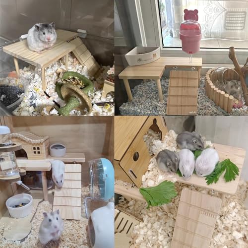 Wooden Hamster Platform with Ladder Rat Climbing Activity Playground Platform Cage Accessories Decor for Dwarf Syrian Hamster Gerbil Rat Mice (Right) - style: Right