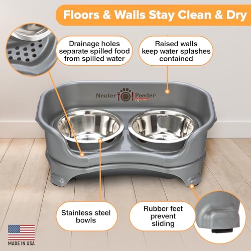 Neater Feeder Express Mess Proof Dog Bowls Elevated for Small Breeds Under 15 Lb, Made in USA, No Spill Raised Dog Food Bowl Stand, Stainless Steel Food and Water Bowl Set, Feeding Station, Grey - color: Gunmetal Grey, size: Small w/ Standard Bowls
