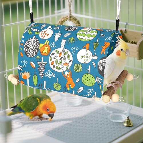 Bird Nest House for Cage Hanging Hammock Shed Hut Wood Stand Base | Snuggle Bird Cage Hanging Nest Tent with Wooden Perch Base Hideaway Bird Hut for Parakeet Cockatiel Conure Finches Love Bird - style: New Style