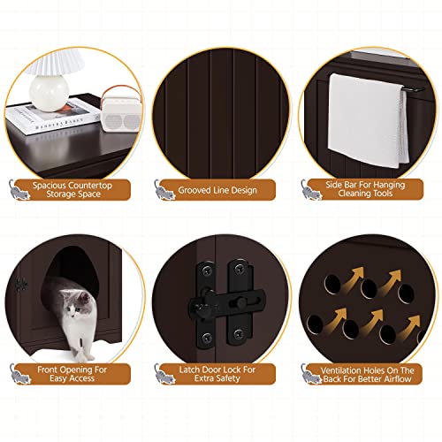 Yaheetech Cat Litter Box Enclosure, Litter Box Furniture Hidden with Towel Bar, Wooden Pet Washroom, Dog Proof Cat Litter Box Cabinet, Indoor Pet House, Side End Table, Espresso - color: Espresso, size: 19 ″ L × 20″ W × 20.5″ H