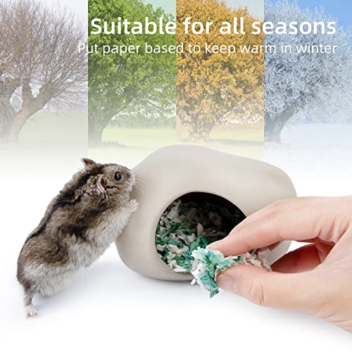 Niteangel Ceramic Hamster Habitat Hideout: Stone-Shaped & Non-Chewable | Cozy Hidey Spot & Easy to Clean - Hideaway House for Syrian Dwarf Hamster Mice Gerbils Lemmings or Other Small Pet