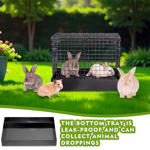 DoubleFill 2 Hole Folding Rabbit Transport Cage, Portable 18 x 18 x 14 in Black Bunny Carrier with Tray and Handles for Travel or Temporary Housing, Indoor Outdoor Pet Habitat Animal Enclosure