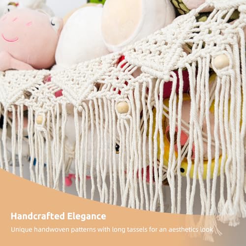 Large Stuffed Animal Net or Hammock, Stuffed Animal Storage Macrame Toy Hammock Hanging Net for Stuffed Animals Corner, Plushie Net Hammock Toy Organizer for Boho Kids Room Nursery Playroom - color: Cream White