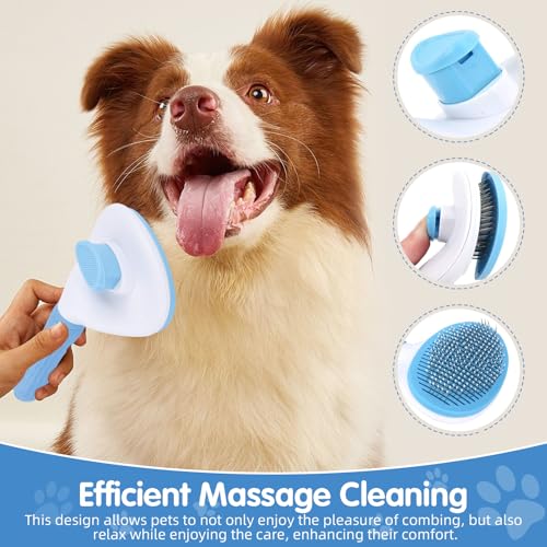 Aglads 3PCS Cat Rabbit Bunny Dog Grooming Kit, Self-Cleaning Slicker Cat & Dog Brush for Shedding, Fine-Needle Comb, Pet Nail Clipper & File for Long/Short-Haired Pets, Easy to Remove Loose (3, blue) - color: BLue