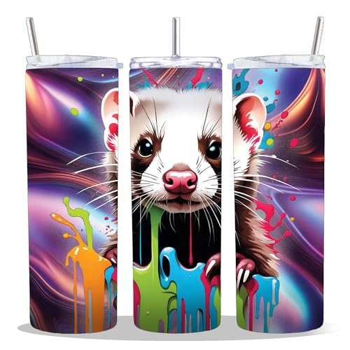 20 oz Insulated Double Wall Stainless Steel Tumbler with Spill Proof Lid and Reusable Straw, Water Bottle Coffee Cup Travel Mug, Pet Lover Mustela Mustelid Ferret (Ferret3) - color: Ferret3