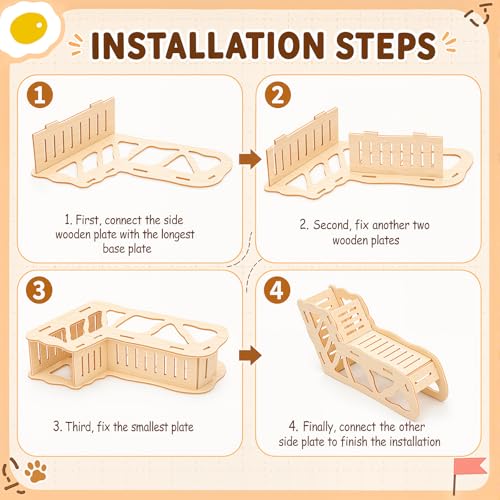 Qunclay 5 Pcs Hamster Wooden Platform Hideout Tunnels Climbing Ladder Toys with Hamster Bath Container Exploring Decor Cage Accessories for Small Animal Dwarf Syrian Mice Degus Gerbils - style: Cute