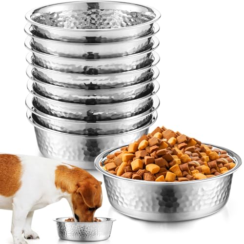 Teenyyou 8 Pcs Hammered Stainless Steel Dog Bowls 4 Cup/32 oz, 6.9 Dia Metal Pet Food and Water Bowls Bulk Thickened Durable Replacement Dish for Small Medium Large Dog (Silver) - size: 4 Cup/32 Oz, 6.9 Dia
