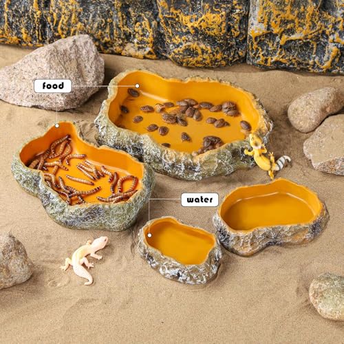 IBWell 5 Inch Reptile Food Dish Escape Proof Reptile Feeding Dish Resin Reptile Water Food Bowl for Bearded Dragon Chameleon Frog Snake Turtle Leopard Gecko - size: 5"