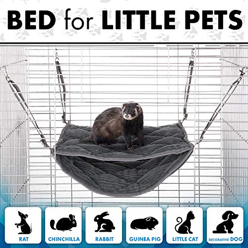 Ferret Hammock for Cage - Plush Double Bunk Bed Hanging Clips - Perfect for 2 or More Small Pets! (Rats, Ferrets, Hamsters, Guinea Pigs, Chinchillas & Squirrels) - Blue - color: Blue