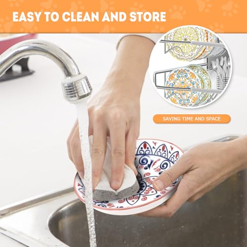 Cat Food Bowl, 8 Pack Ceramic Cat Dishes for Food & Water, Kitten Bowls Set | 5.5" Shallow Feeding Bowls for Wet Meals, Kibble & Water, Whisker Friendly Wide Plates for Cats, Dishwasher & Microwave Safe - size: Boho–8 Pack
