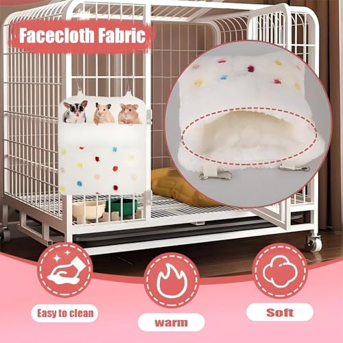 1-Pack Hanging Plush Sleeping Pouch Bag - Warm Hammock Bed for Hamsters, Sugar Gliders, Rats, Hedgehogs, Squirrels & Small Pets - Portable Soft Hideout with Double Hooks (White,)