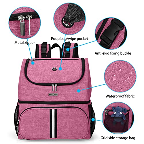 BAGLHER Pet Travel Bag, Double-Layer Pet Supplies Backpack (for All Pet Travel Supplies), Pet Travel Backpack with 2 Silicone Collapsible Bowls and 2 Food Baskets Pink - color: Light pink