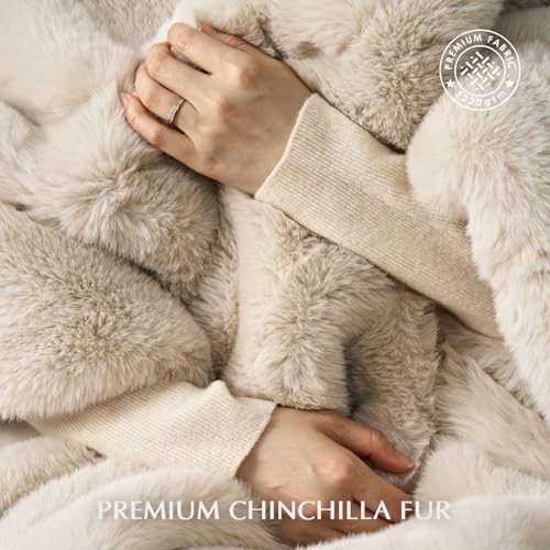 EVERGRACEHOME Faux Chinchilla Fur Throw Blanket, 50"x60", Birch Mink | Luxury, Super Soft, 1220GSM, Fluffy Cozy Mink, Reversible Velvet Back, Warm Thick Heavy Winter Throw for Couch Bed, Gift - color: Birch Mink, size: 50"x60"