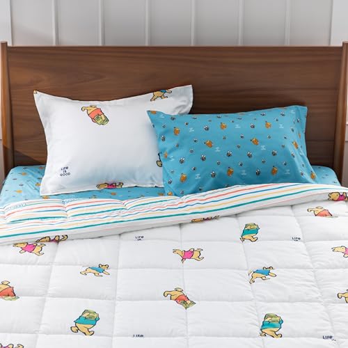 Berkshire LIG Printed Reversible Microfiber Comforter Set–5-Piece, Ultra Soft All-Season Bedding, Wrinkle & Fade Resistant, Twin, Dancing White - color: Dancing White, size: Twin