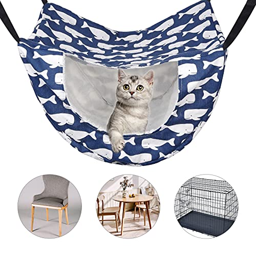 Petmolico Cat Hammock for Indoor Cats, 2 Tier Hanging Cat Cage Hammock with Soft Fleece Pet Bed for Kitten Raccoon Ferrets Gerbils, Blue Whale