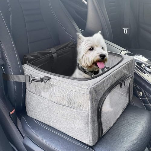 SlowTon Dog Car Seat - with Reinforced Metal Frame for Pets up to 15lbs | Safe Pet Car Seat with Safety Belt & Waterproof Pee Pad & Top Cover, Portable Collapsible Puppy Carrier Bag for Small Dogs
