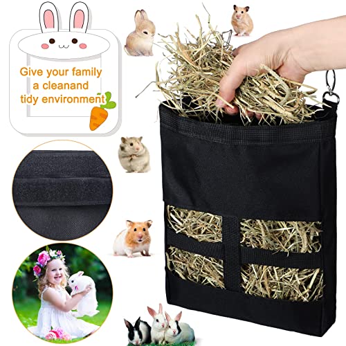 Frienda 2 Pcs Guinea Pig Hay Bag 11 x 9.1 Inch Guinea Pig Hanging Hay Feeding Bag Storage Dispenser for Chinchilla Hamster Bunny Small Animal Pet(Black)