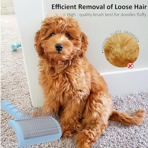 Slicker Dog Brush for Poodles,Doodle Brush,Fluff Shedding Fast. | Long Soft Gentle Pin,Curved Slicker Brush,Grooming Thick Long Curly Haired Dogs Cats,Fluffy Deshedding Reduce Tangles.25mm - color: blue