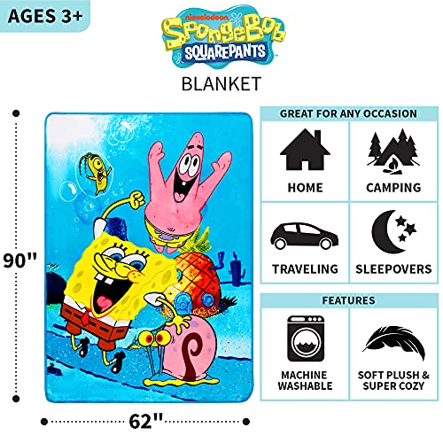 Franco Kids Bedding Super Soft Plush Micro Raschel Blanket, 62 in x 90 in, Spongebob Squarepants, Multicolour, Prints May Vary - color: Spongebob Squarepants, size: 62 in x 90 in