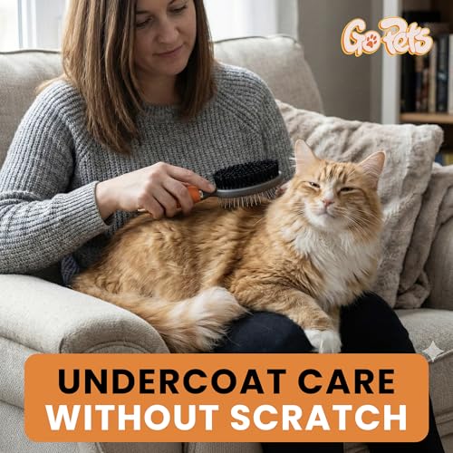 GoPets Double-Sided Pin & Bristle Brush, Grooming Tool for Dogs & Cats | Detangling, Shedding Control, Slicker Brush for Long-Haired Pets, Fur Removal for Healthy Coat, Ergonomic Handle - style: Double-Sided Pin & Bristle Brush
