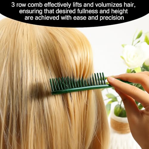 SIMPOR 3 Row Hair Comb for Natural Detangling, Hair Styling Brush, Nylon Bristle Unbraider Teasing Rat Tail Comb for Women Men Green - color: Green