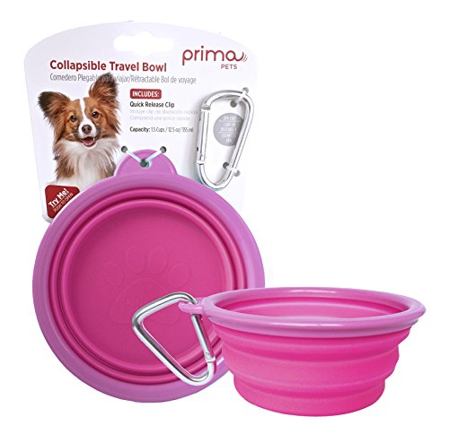 Prima Pet Expandable/Collapsible Silicone Food & Water Travel Bowl with Clip for Small & Medium Dog and Cat, Size: 1.5 Cups (5.1 Inch Diameter Bowl) (Pink) - color: PINK, size: SMALL (1.5 CUPS)