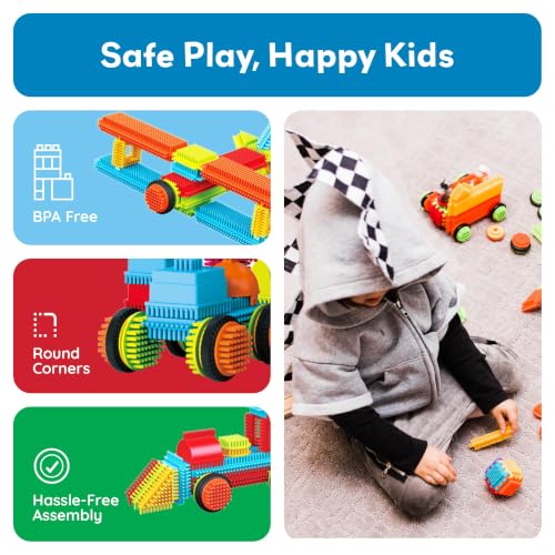 PicassoTiles 120pcs Hedgehog Interlocking Building Blocks Tiles Construction Toy Set Learning Playset STEAM Development Preschool Kindergarten Toy for Kids Age3+ PTB120 | Soft rubbery texture, easy-connect forms, BPA-free & lead-safe material, 20+ 3D desi