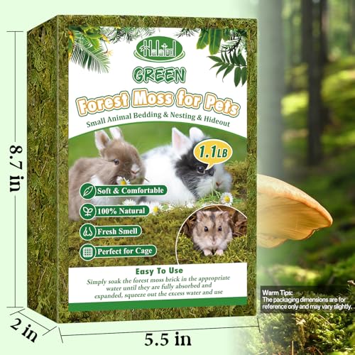 Halatool 25QT Hamster Moss for Bedding Nesting Hideout, Soft & Safe, 1.1LB | Odor Control, Forest Moss for Rabbits Squirrels Guinea Pigs, Small Animals Cages, Terrariums, Reptiles, Plants - size: 1.1lb/25qt