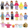 ONEST 18 Pieces Wooden Dollhouse Family Set Mini People Figures Dog Cat Sets Dollhouses Dolls Wooden Doll Family Pretend Play Figures Accessories for Pretend Dollhouse Toy - style: F Set