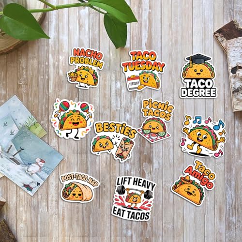 Vybonz Taco Sticker Funny Food Decal Mexican Cuisine Cartoon | Taco Stickers with Funny Food Quotes for Taco Lovers, Restaurant Fans, Laptop, Water Bottle and Notebook Use - color: Taco, size: 3in