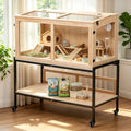 COZIWOW Hamster Cage Chewproof, 39"X18"X40" Movable Large Hamster Habitat | 4 Lockable Caster Wheels, Storage Shelf, Openable Top, Wooden Small Animals Cage for Guinea Pig, Hedgehog, Gerbil, Rat, Mouse - size: 39"L x 18"W x 40"H