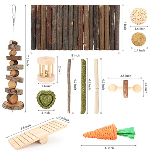 Hamster Toys Guinea Pig Toys Hamster Wheel Hamster Cage Accessories Small Animal Molar Chew Toys for Chinchillas,Gerbils,Mice,Rats,Mouse,Rabbit,Bunny Hideout Seesaw (12 Different chew Toys)