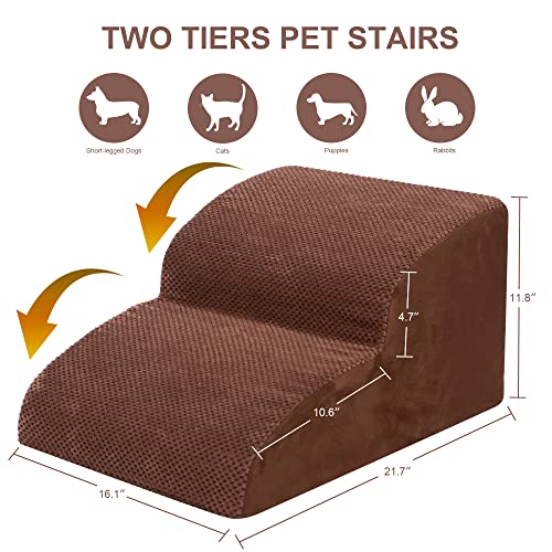 Dog Stairs for Small Dogs, High Density Foam Dog Ramp, Extra Wide Non-Slip Pet Steps for High Beds Or Couch, Soft Foam Doggie Ladder for Dogs Injured, Older Pets, Small Cats - color: Brown, size: 2 Steps