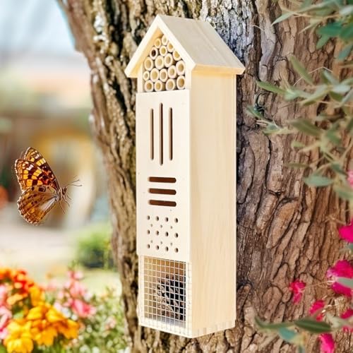 Wooden Insect House, Insect Hotel for Bugs, Bees, Butterflys, Ladybirds, Natural Beneficial Insect Habitat for Garden and Yard
