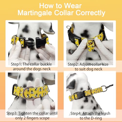 Martingale Dog Collar with Buckle Yellow Bee Dog Collar Adjustable Cute Design Patterns (Bee, Medium) - color: Bee, size: Medium