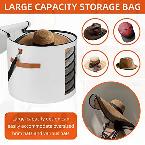 Large Hat Storage Box 19'' for Women and Men - Foldable Round Box With Lid, Felt Stuffed Animal Toy Storage Bin, White - color: White