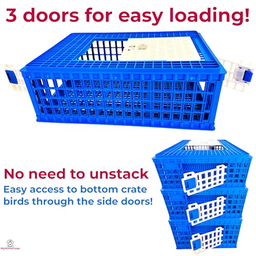 Poultry Carrier Crate 3 Doors with a Mess-Free Protective Pad, Durable Poultry Transport Cage for Chickens, Quail, Birds, Rabbits, Ducks