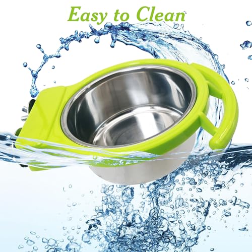 BNOSDM Hanging Stainless Steel Bird Bowls 4 PCS Bird Feeding Dish Cups with Perch Stand Birds Food Container Food and Water Bowls with Spoon for Budgie Cockatoo Finch Lovebirds Pigeons (Green) - color: 4 Pcs Green