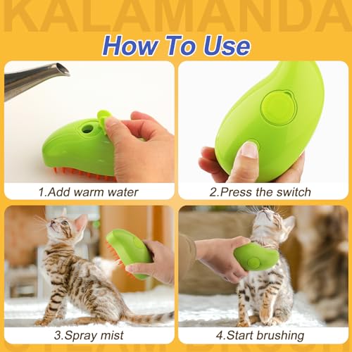 Cat Steam Brush, 3 In 1 Steamy Pet Brush, Silicone Massage Dog Hair Remover Comb, Spray Mist Grooming for Indoor Kittens (Mango Green) - color: Mango Green