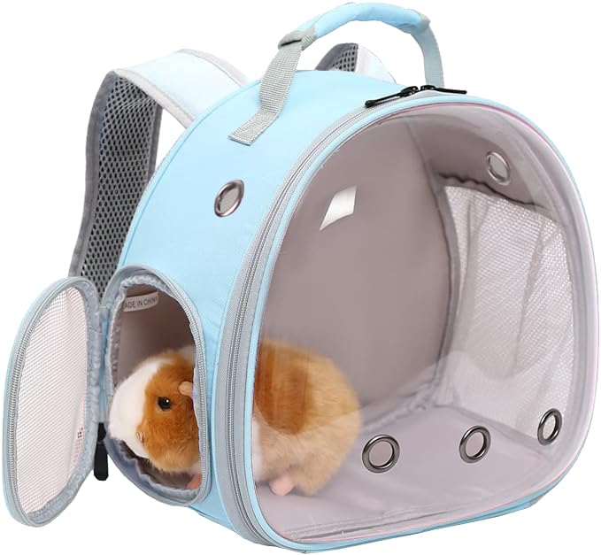 Guinea Pig Backpack, Space Capsule Bubble Window Small Animal Backpack for Guinea Pig, Bird Bunny Rabbit - color: Blue