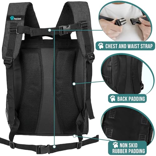 PetAmi Dog Backpack Carrier Airline Approved Cat Pet Puppy Bag, Charcoal | Ideal for Small Medium Large Pet up to 18 lb, 2 Side Entry Structured No-Collapse Frame, Ventilated Bookbag for Hiking Travel - color: Charcoal