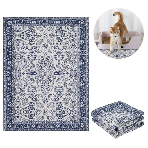 Lovewag Cat Litter Mat, Litter Box Mat, Indigo Garden, 36x48, 2 Pack | Washable litter mat cover, kitty litter mat & cat mat for litter box, litter trapping mat, prevents tracking, multi-cat - color: Indigo Garden, size: 36x48 inches (Pack of 2)