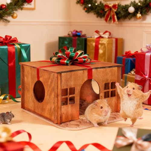 Wooden Guinea Pig Hideout, Small Animal Houses Habitats,Large Hideout House for Small Rabbit Chinchilla Gerbil, Sturdy Hamster Hideout Bed Hutch Bunny Cage - color: Brown Style 1, size: Medium