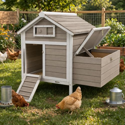Gowoodhut Chicken Coop Rabbit Hutch with Removable Trays,Raised Floor Hen House with Nesting Box,Wooden Outdoor Poultry Cage Pet House with Ramp Run Hen Cage for Garden Backyard(Grey) - size: Chicken-26