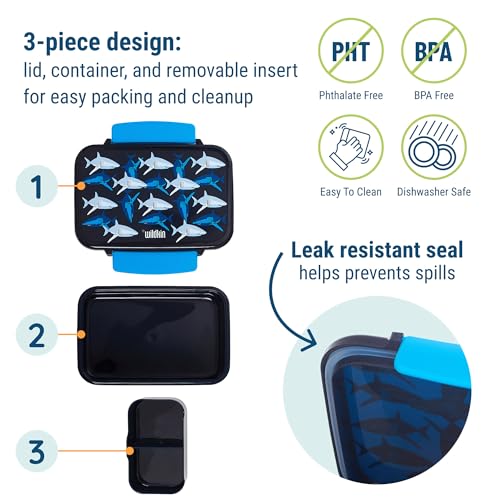 Wildkin Reusable Food Container for Kids – Airtight, Leak Resistant, Dishwasher Safe - Sharks - color: Sharks