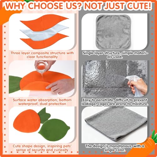 Guinea Pig Bed Mats, 2 Pack 12x20in Cozy Soft Fleece Warm Rabbit Pad Absorbent & Waterproof Washable Small Animal Sleeping Mattres Bedding for Bunny Hedgehog Chinchilla Hamsters Carrot+Leaf