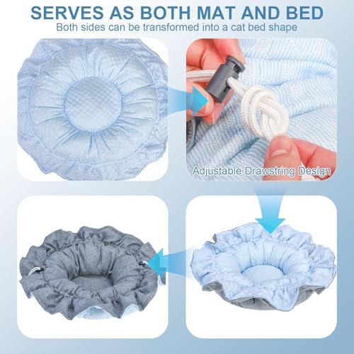 Cat Cooling Bed Mat - Upgraded Thickened 2-Sided Reversible Cold Pad for Cats Puppy Small Dogs Keep Cool in Summer, Adjustable Soft Cozy Pet Sleeping Blanket for Crate Floor Bed Sofa Kennel