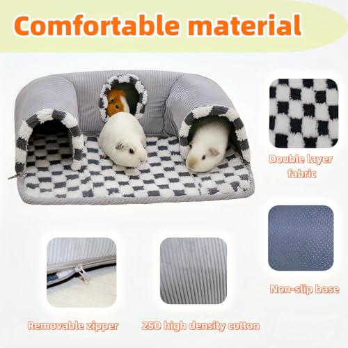 Guinea Pig Hideout Tunnel with Warm Bed for Small Pet 3 Cave Small Animal Tunnel Toy Cages Grey - color: Grey